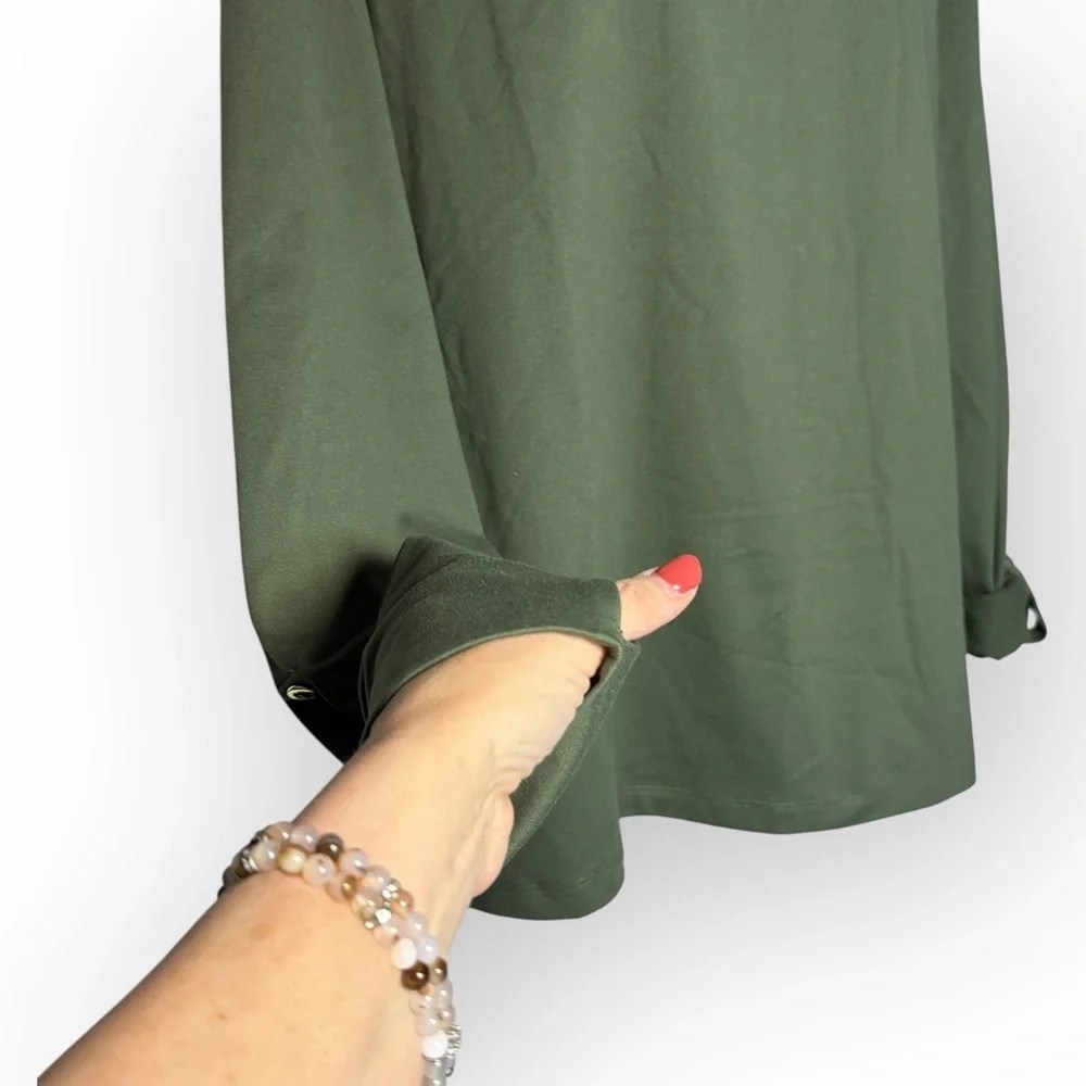 AmberNoon II SunSavy UPF50‎ Asymmetric Zip Pullover Top Dark Green Women's Large